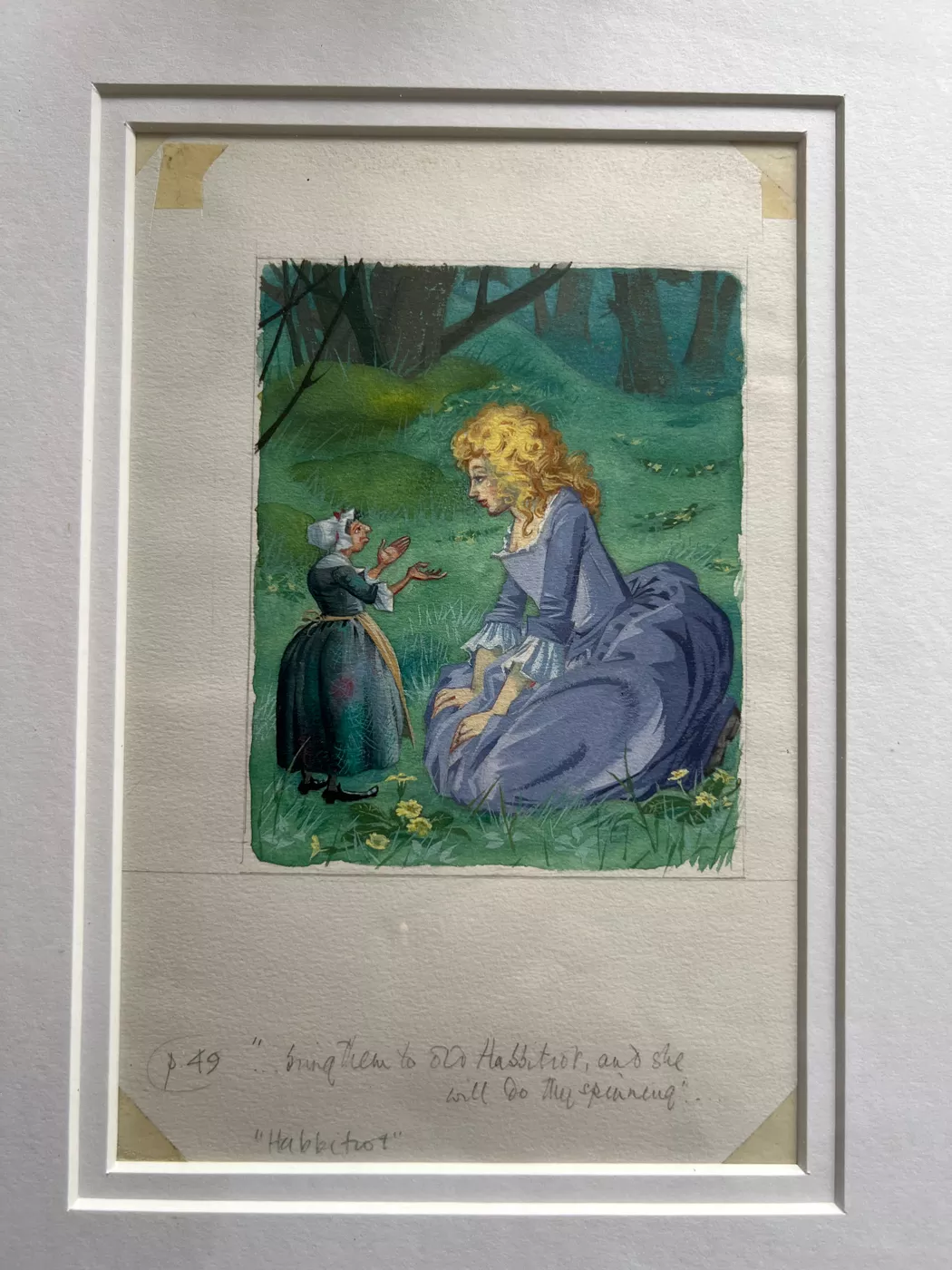 Pauline Baynes original illustration from Page 49 from ‘Habbitrot’ from ‘Country Tales’ by Beatrix Potter.