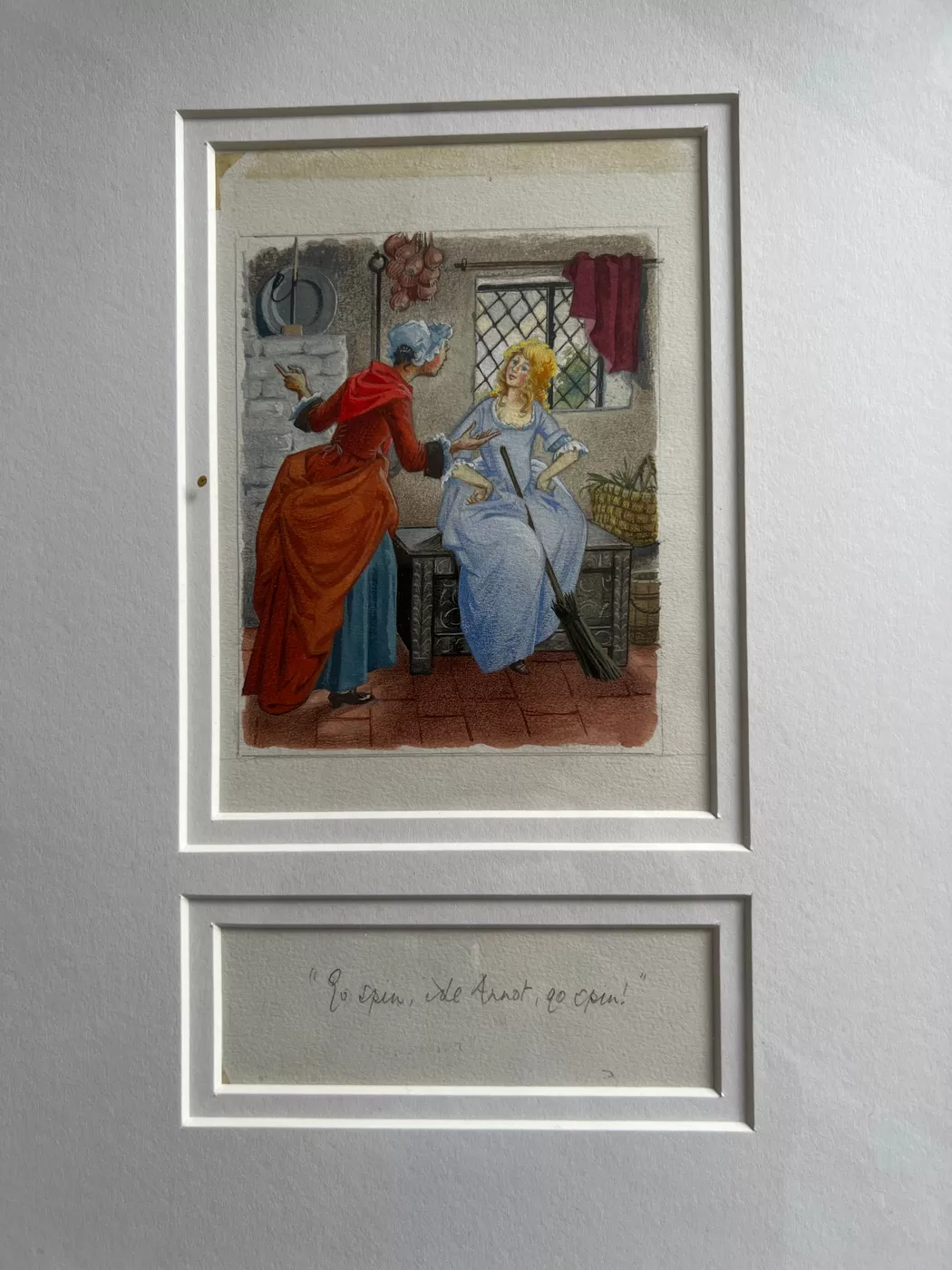Pauline Baynes original illustration from Page from ‘Habbitrot’ from ‘Country Tales’ by Beatrix Potter.